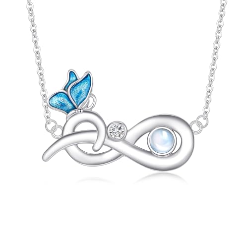 OHAYOO Infinity Kette Damen 925 Sterling Silber Schmetterling Kette Mondstein Anhänger Kette Unendlichkeitszeichen Mondstein Schmuck Valentinstag Geburtstag Geschenk Für Damen