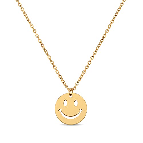 GD GOOD.designs EST. 2015 Smiley Kette Gold für Damen I Verstellbare Halskette vergoldet mit rundem Plättchen Anhänger aus wasserfestem Edelstahl