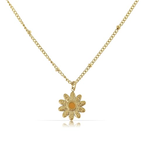 Made by Nami Gänseblümchen Kette mit Anhänger Sonnenblumen Kette Damen aus Chirurgischem Edelstahl Freundschaftskette Gold Schmuck Hypoallergen Wasserfester Schmuck (Sonnenblume Gold)