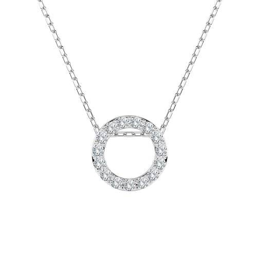 EDELIND Halskette Weißgold 585 mit 15 Diamanten 0.09 ct - Runder Anhänger Gold, Länge 45 cm - Collier Damen