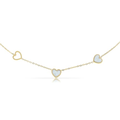 Made by Nami Herzkette Gold Perlmutt Kette Herz aus Chirurgischen Edelstahl Hypoallergen Wasserfester Schmuck 40 + 5 cm Freundschaftskette Geburtstag Geschenk für Sie