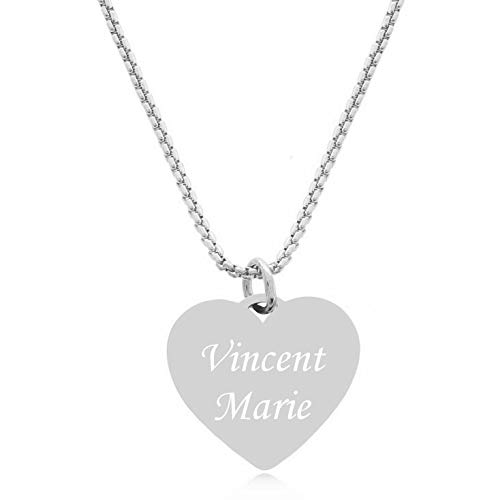 TIMANDO Damen Herzkette mit Gravur, Personalisierte Kette mit Herz Anhänger in silberfarben, Geschenk für Freundin Jahrestag