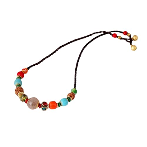 Healvian 1Stück Farbige Ethno Halskette Für Damen Handgefertigte Schlüsselbein Kette Mit Bunten Perlen Stilvollem Anhänger Kurze Kette