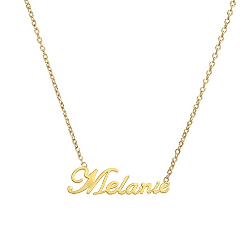 ANDANTE Premium Collection - Namenskette Melanie 14K Gold Edelstahl Halskette Personalisierte Kette mit Namen - längenverstellbar 43 cm - 48 cm