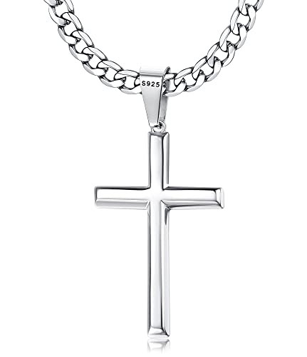 FIOROYAL 925 Sterling Silber Halskette Kreuz Kette Herren Silber Kette mit Kreuz Anhänger mit 5MM Breit Edelstahl Kette für Damen Christentum Schmuck Herren Jungen Länge 56CM