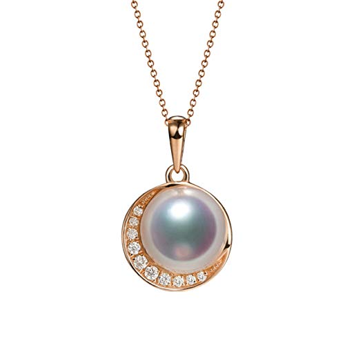 Beydodo Halskette 750 Rotgold Damen mit 8MM Akoya Perle Mond Anhänger Kette mit Diamant Rosegold Charms