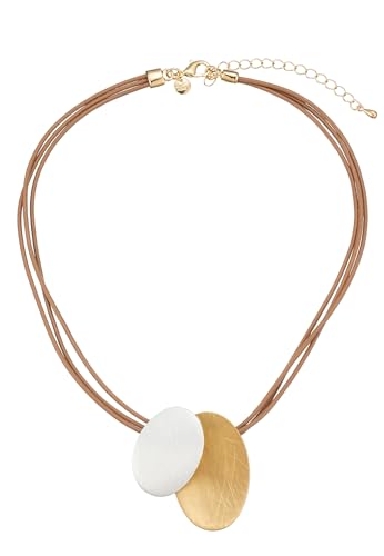 Leslii Damen-Kette kurze Kette Match Bicolor Lederlook-Bänder Leder-Kette braune Modeschmuck-Kette Gold Braun