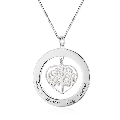 Grand Made Personalisierte Namenskette 925 Sterling Silber Lebensbaum Anhänger Baby Füße Halskette mit Gravur kette mit namen für Damen Geschenke zum Muttertag Weihnachten