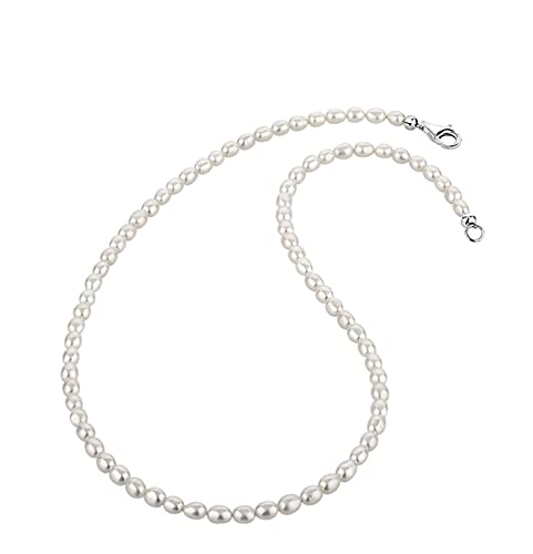 Nenalina Damen Perlenkette Halskette Collier aus Süßwasserperlen und Karabiner Verschluss aus 925er Sterling Silber, Länge 42-80 cm, 724007 (50)