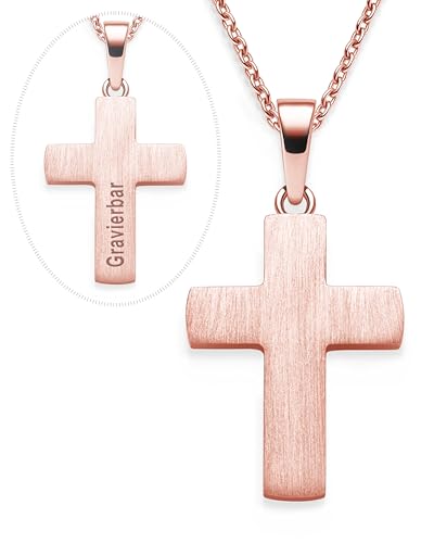 Kreuz Kette Mädchen Rosegold (Silber 925 vergoldet)| Kreuz-Anhänger Halskette | Kinder-Schmuck Erst-Kommunion Tauf-Geschenk Konfirmation Firmung Geburt Taufe | Goldkette Kreuzkette Taufkette