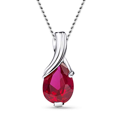 MIORE – Gold Kette Damen mit 0.92 Ct Rubin in Tropfen-Form – filigrane Halskette aus 9 Karat Weißgold (375) mit rotem Edelstein Anhänger – Goldkette mit Schmuckbox zum Verschenken (45 cm)