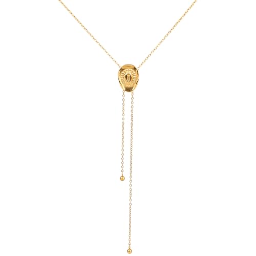 Mikovivi Goldene Western Cowgirlhut Halskette, Cowboy Accessoires Vintage-Bolo-Tie Lange Halskette mit Anhänger Trendiger Statement-Schmuck Geschenk für Frauen Country-Konzert