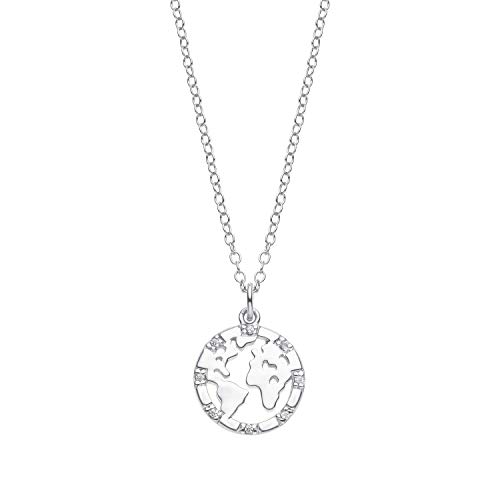 s.Oliver Damen Kette mit Anhänger, Halskette Silber 925 Weltkugel Geschenkidee