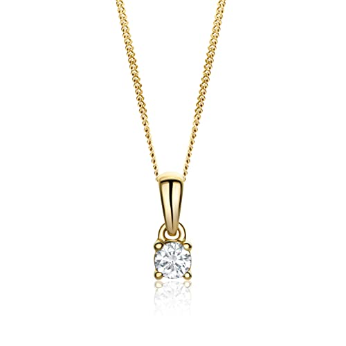 MIORE Diamant Schmuck Damen Halskette mit Anhänger 0,10 Ct Solitär Diamant Klassische Kette aus Gelbgold 14 karat / 585 Gold, 45 cm lang
