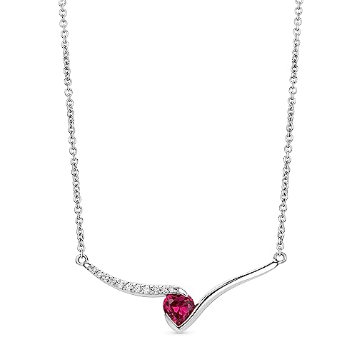 Orovi Schmuck Damen Rubin Herz–Kette mit Herzanhänger Edelstein roter Rubin umgeben von weißen Zirkonia in Brillantschliff Zeitlose klassische Silberkette Halskette aus 925 Sterling Silber, 45 cm lang