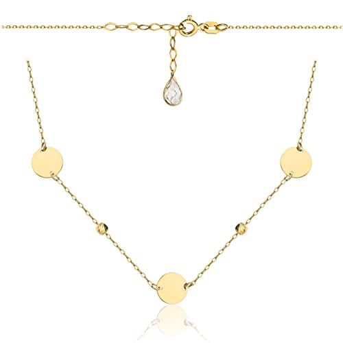 Goldene Damen Halskette 585 14k Gold Gelbgold Kette mit Anhänger Kreis Kugel Zirkonia Gravur