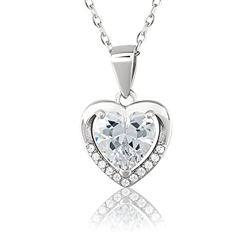 VICKWOOD Herzkette Damen Silber Halskette mit Herz-Anhänger 925 Silber Kette in Weiß/Blau/Pink/Hellblau Geschenk für Frauen