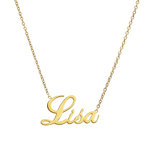 ANDANTE Premium Collection - Namenskette Lisa 14K Gold Edelstahl Halskette Personalisierte Kette mit Namen - längenverstellbar 43 cm - 48 cm