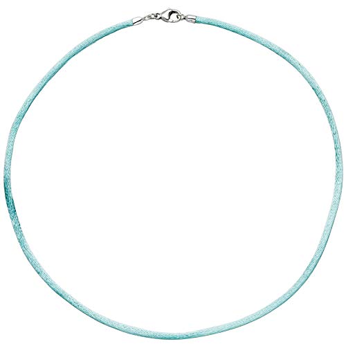 Jobo Damen Collier Halskette Seide türkis 42 cm, Verschluss 925 Silber Kette