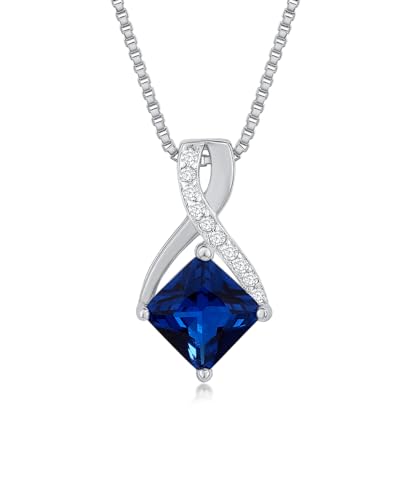 DANIEL CLIFFORD „Livia“ Damen Halskette Silber 925 Anhänger blauer Stein, 45cm filigrane Silberkette Kristallanhänger dünne Kette Kristall blau Frauen