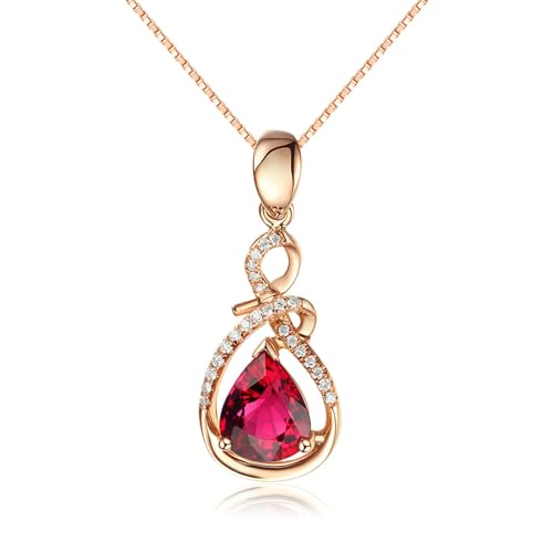 Bishilin Halskette Anhänger Damen Rotgold 750, Kette 45CM mit Anhänger Infinity mit Tropfen Turmalin 1.4ct Halskette Personalisiert für Charms