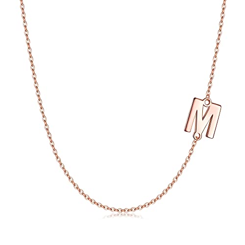 EVER FAITH Buchstabe M Halskette 925 Sterling Silber Einfache Seitwärts Choker Kette Geschenk für Damen Mädchen Rosegold-Ton