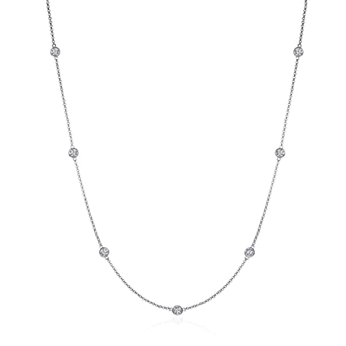 namana Lange Silberkette für Frauen, 60cm lange Silber Kette für Damen mit Cubic Zirkonia Steinen, zierliche Halskette für Frauen, Teenager, Mädchen, Silber Kette mit Stein mit Schmuckbeutel