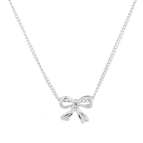 DKLOVIFU Kette Schleife Trachtenkette Damen Choker Halskette Schlüsselbein Kette mit Schleifen Anhänger Zarte Halskette Schleifen Choker Kette Halsketten Trachtenschmuck (Silber)