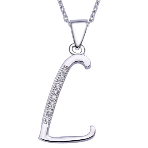VIKI LYNN Sterling Silber 925 Kette Halskette mit Silber und Zircon Buchstabe Alphabet L Anhaenger