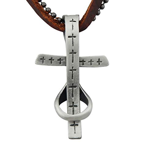 Hanessa Echtleder Echtes Leder Halskette Herren-Schmuck Kette Kreuz Jesus Christ Geschenk zu Weihnachten für den Freund/Mann