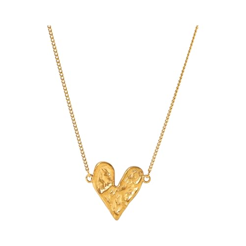 Charm-Halskette mit großem Herz-Anhänger Edelstahl, modisches Statement, Metall, wasserdicht, trendiger, stilvoller goldener Schmuck für Damen CnJ203 (Gold, One Size)