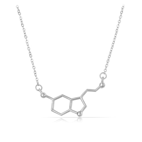 Made by Nami Serotonin Anhänger Kette Damen Silber Edelstahl 40 cm lang mit 5 cm Verstellkette Geschenk für Frauen