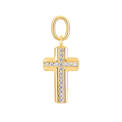 s.Oliver Anhänger 925 Sterling Silber Damen Anhänger, mit Zirkonia synth., 2 cm, Gold, Kreuz, Kommt in Schmuck Geschenk Box, 2032930