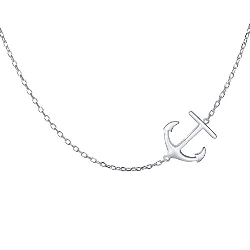 HOOHWE S925 Sterling Silber Anker Choker Halskette Damen Zierliche Seitlich Anker Anhänger Nautischer Schmuck Dünne Kette für Frauen