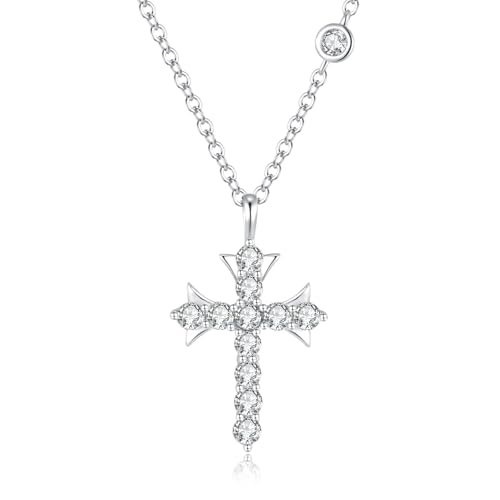 SUNFEEL Feine Kreuz Halskette Damen 925 Sterling Silber Kette mit Zirkonia Diamant Kreuz Anhänger Silberkette Eleganter Schmuck für Frauen