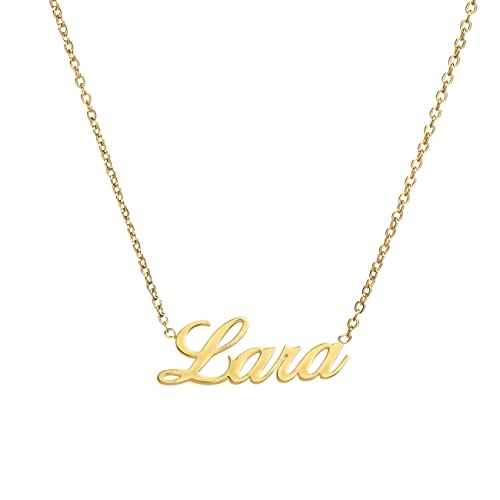 ANDANTE Premium Collection - Namenskette Lara 14K Gold Edelstahl Halskette Personalisierte Kette mit Namen - längenverstellbar 43 cm - 48 cm