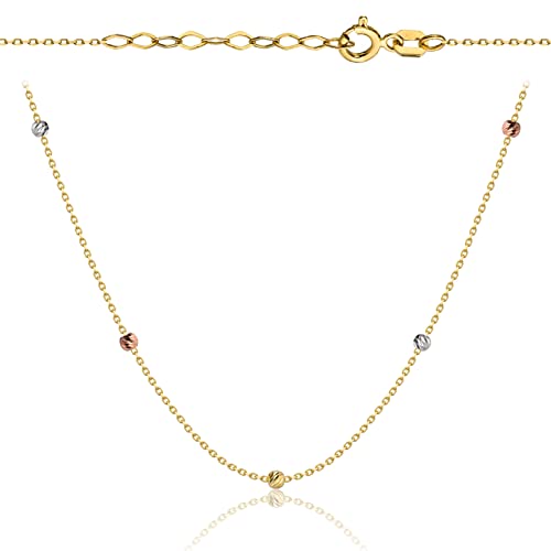 Goldene Damen Halskette 585 14k Gold Gelbgold Weißgold Rotgold Kette mit Anhänger Kugel Gravur