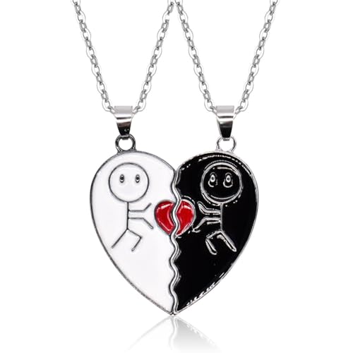 AdKot 2 Piece Couple Necklaces herzförmig BFF Chain Freundschaftskette Yin Yang Anhänger Kette Schmuckkette für beste Freunde, Valentine und Paare Geschenke, Metall