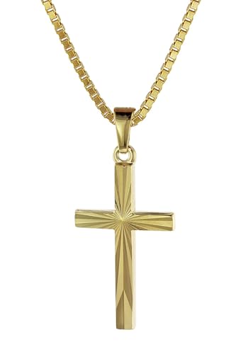 trendor Kreuz-Anhänger Gold 333/8K 22 mm mit goldplattierter Silberkette Damen und Herren Halskette 08512-60 60 cm