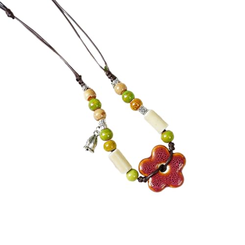 SAKEIOU Halskette mit Schmetterlings-Anhänger im Ethno-Stil, Vintage-Stil, handgefertigt, geflochtene Keramik-Perlen-Pullover-Kette, verstellbarer Winter-Schmuck