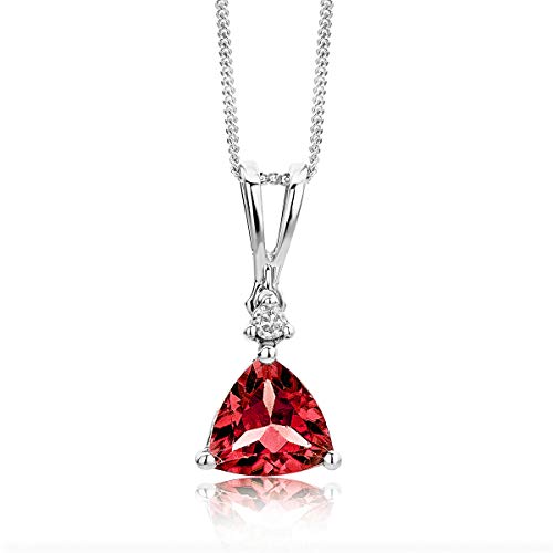 Miore Schmuck Damen 0.02 Ct Diamant Halskette mit Anhänger Edelstein Granat und Solitär Brillant elegante Kette aus Weißgold 9 Karat / 375 Gold
