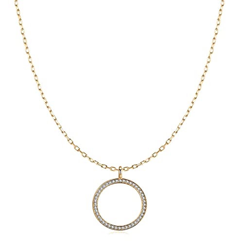 MARLION JEWELS Kette für damen in silber 925 mit kreisförmiger Perle, verziert mit funkelnden Zirkonias. Silberkette für damen ideal als Geschenk. Halskette für damen. Schmuck Damen (Vergoldung)