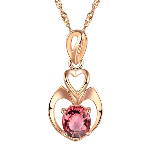 Bishilin Kette Rotgold Damen 750 Echtgold mit Anhänger, Halskette Herz mit Rot Turmalin 0.6ct Kette 45CM Rosegold für Frauen