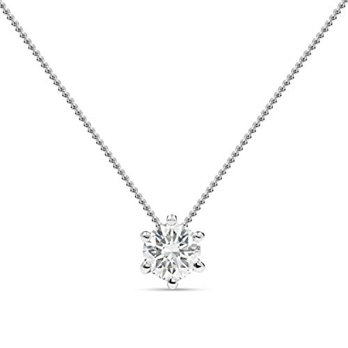 Miore Schmuck Damen 0.20 Ct Diamant Halskette mit Kettenanhänger Solitär Diamant Brillant Kette aus Weißgold 14 Karat / 585 Gold