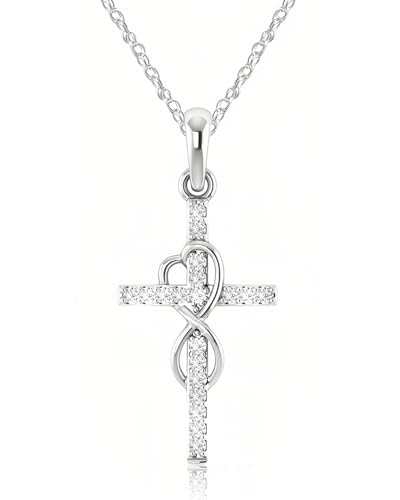 MYGLOAR 925 Sterling Silber Kreuzkette, Sterling Silber Halskette, Damen Silberkette mit Kreuz, Herren und Damen Halskette, Silber Kreuz Anhänger