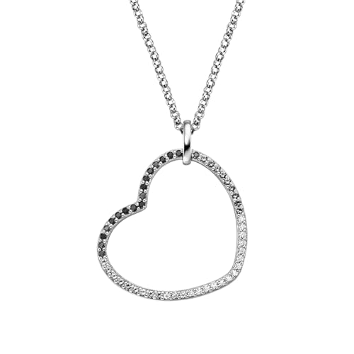 Engelsrufer Kette Herz Shade Silber Schwarz für Damen aus 925er Sterlingsilber - Zirkonia - Karabinerverschluss - Länge: 42+4+4cm