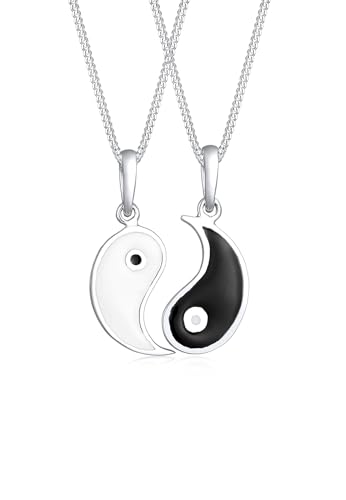 Elli Halskette Damen Yin und Yang Anhänger Partner Spirituell Verbundenheit mit Emaille in 925 Sterling Silber