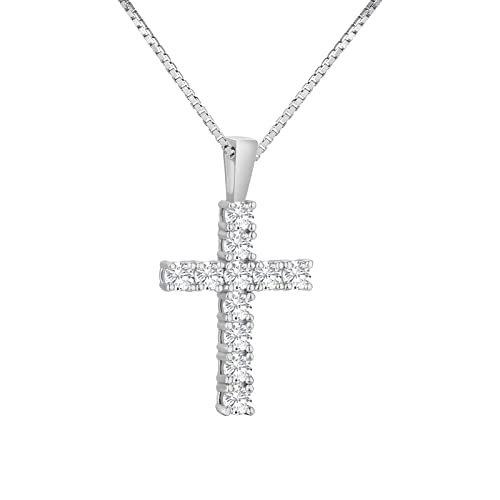 KRKC&CO Moissanite Kreuz Kette Damen, 0,66 ct echt Moissanit Diamant Anhänger, VVS1 D Farbe, S925 Silber Weißgold beschichtet Kreuzkette für Frauen, 0.8mm 41+5cm Kette, Jahrtag Geschenk