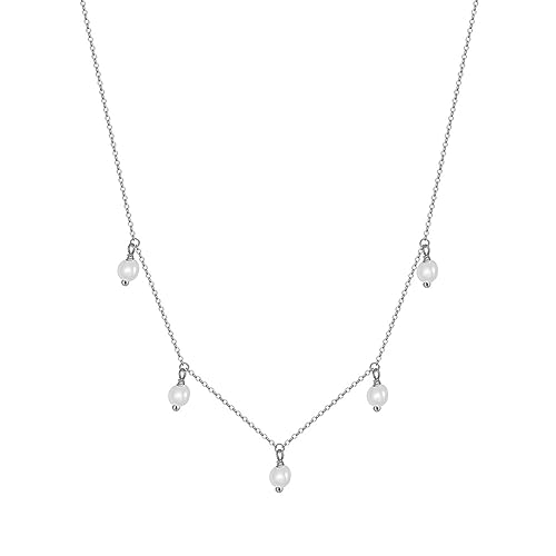 Mesnt Ketten Damen 925 Silber, SilberKette mit Perlenanhängern Halskette für Damen, Länge 42+5cm