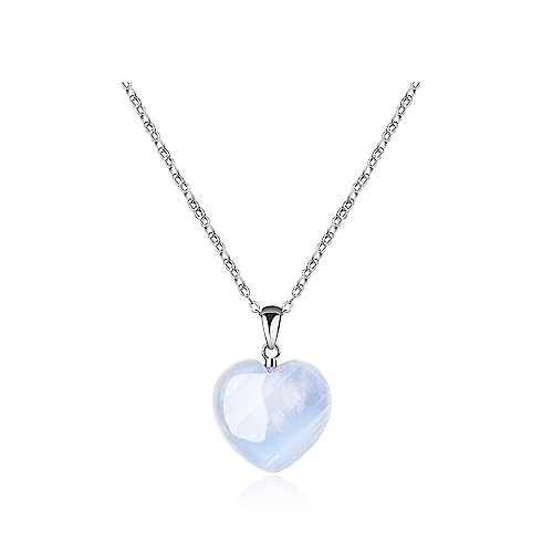 GAVU Elegantes Geschenk Damen Feine Silberkette mit Mondstein Herz Anhänger Kristall Anhänger